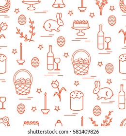 Cute seamless pattern with different symbols for Easter. Design for banner, poster or print.