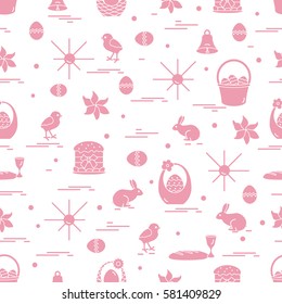 Cute seamless pattern with different symbols for Easter. Design for banner, poster or print.