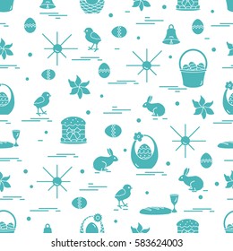 Cute seamless pattern with different symbols for Easter. Design for banner, poster or print.