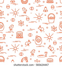 Cute seamless pattern with different symbols for Easter. Design for banner, poster or print.