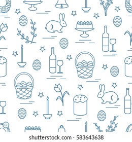 Cute seamless pattern with different symbols for Easter. Design for banner, poster or print.