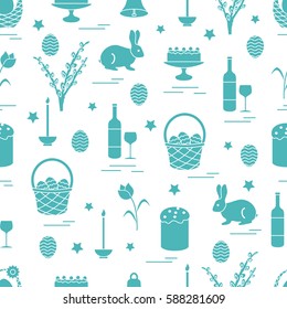 Cute seamless pattern with different symbols for Easter. Design for banner, poster or print.