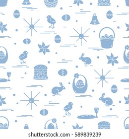 Cute seamless pattern with different symbols for Easter. Design for banner, poster or print.