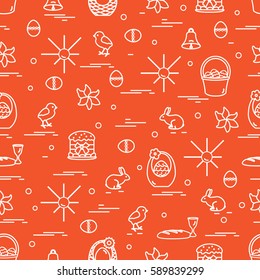 Cute seamless pattern with different symbols for Easter. Design for banner, poster or print.