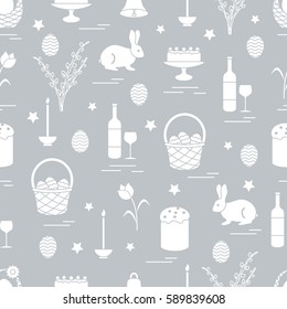 Cute seamless pattern with different symbols for Easter. Design for banner, poster or print.