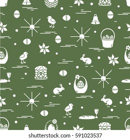 Cute seamless pattern with different symbols for Easter. Design for banner, poster or print.