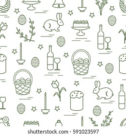 Cute seamless pattern with different symbols for Easter. Design for banner, poster or print.