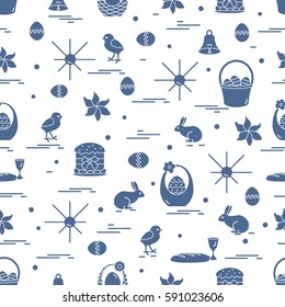 Cute seamless pattern with different symbols for Easter. Design for banner, poster or print.