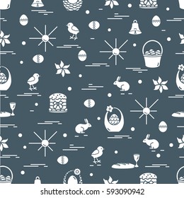 Cute seamless pattern with different symbols for Easter. Design for banner, poster or print.