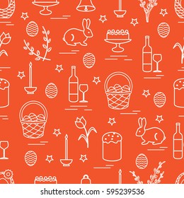 Cute seamless pattern with different symbols for Easter. Design for banner, poster or print.