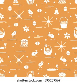 Cute seamless pattern with different symbols for Easter. Design for banner, poster or print.
