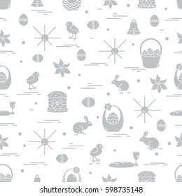 Cute seamless pattern with different symbols for Easter. Design for banner, poster or print.