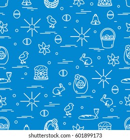 Cute seamless pattern with different symbols for Easter. Design for banner, poster or print.
