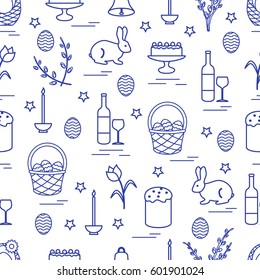 Cute seamless pattern with different symbols for Easter. Design for banner, poster or print.