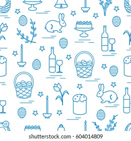 Cute seamless pattern with different symbols for Easter. Design for banner, poster or print.