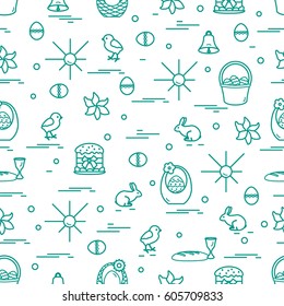 Cute seamless pattern with different symbols for Easter. Design for banner, poster or print.