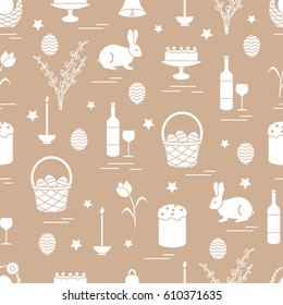 Cute seamless pattern with different symbols for Easter. Design for banner, poster or print.