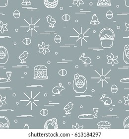 Cute seamless pattern with different symbols for Easter. Design for banner, poster or print.
