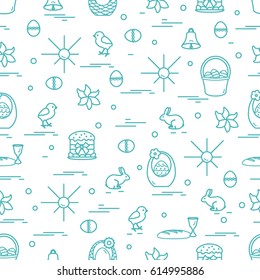 Cute seamless pattern with different symbols for Easter. Design for banner, poster or print.