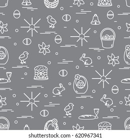 Cute seamless pattern with different symbols for Easter. Design for banner, poster or print.