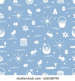 Cute seamless pattern with different symbols for Easter. Design for banner, poster or print.