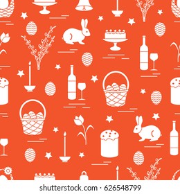 Cute seamless pattern with different symbols for Easter. Design for banner, poster or print.