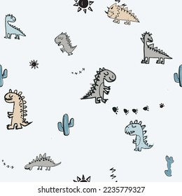 Cute Seamless pattern with dinosaurs