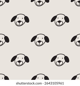 Cute seamless pattern with dog face. Vector design. Hand drawn outline illustration.