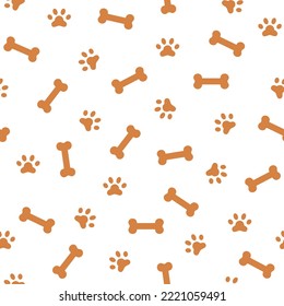 Cute seamless pattern with dog paw prints and bones. Fabric print template. Simple doodle vector background.