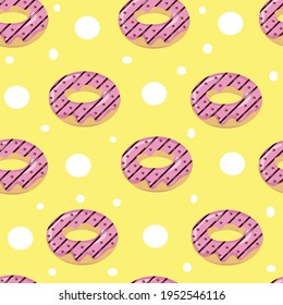 Cute seamless pattern with donuts. Glazed doughnuts. Vector Illustration