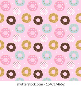 Cute seamless pattern of donuts with sprinkles on a pink background