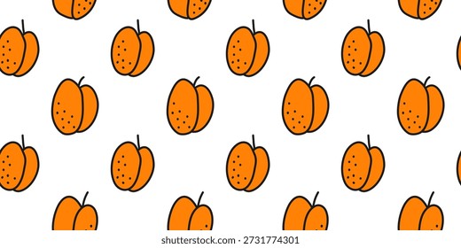 Padrão bonito sem costura com frutos de damasco de doodle no fundo branco.