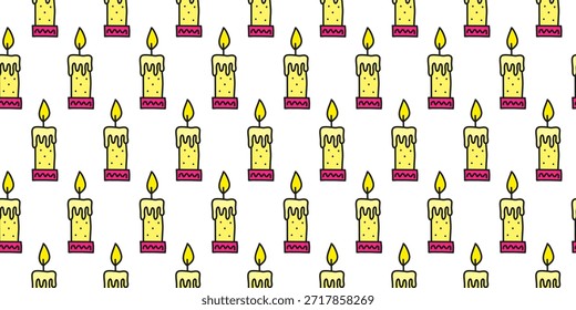 Lindo patrón sin fisuras con doodle quemando velas sobre fondo blanco.