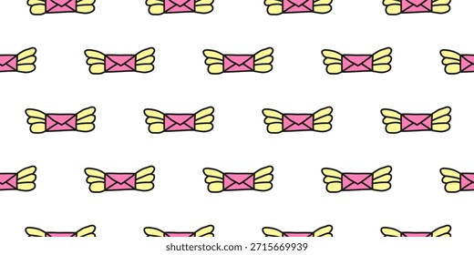 Lindo patrón sin fisuras con doodle volando sobres de San Valentín sobre fondo blanco.