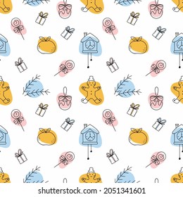 Estilo de doodle de patrón impecable. Año Nuevo y Navidad. Fondo para imprimir en tela.