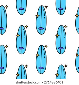 Cute seamless pattern with doodle surf boards on white background.