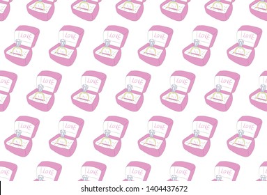 cute seamless pattern doodles style with engagement ring box pink color vector isolated
