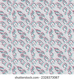 Cute seamless pattern with dots and twisted lines in a circle that are scattered randomly on the canvas