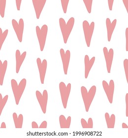 cute seamless pattern with drawn hearts. colorful vector illustration isolated on white background. design for fabric, background, paper packaging.