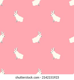 Cute seamless pattern with Easter bunnies. Simple flat texture, pink background.