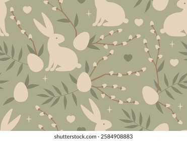 Cute seamless pattern. Easter party concept background. Easter bunny ears with Easter eggs. Happy Easter background texture. Vector cute poster for Egg Hunt