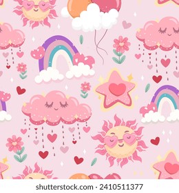 cute seamless pattern elements in valentine's day. Vector illustration.