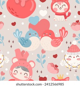 cute seamless pattern elements in valentine's day. Vector illustration.