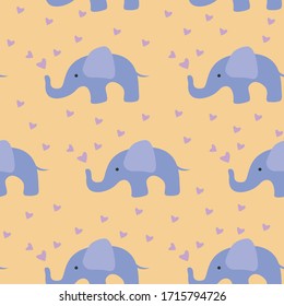 Rein nahtloses Muster mit Elefanten, glücklichem Elefanten. Hintergrund mit Elefant und Herz