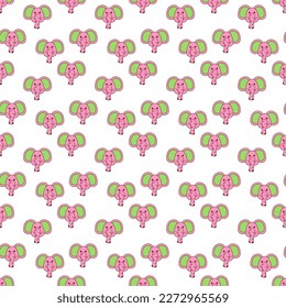 Cute seamless pattern with elephant muzzle. Color doodle  vector illustration.