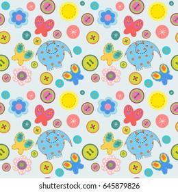 Cute seamless pattern with a elephants and butterflies