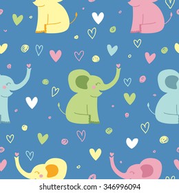 Cute seamless pattern with elephants in pastel colors. Kids illustration.
