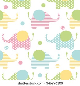 Cute seamless pattern with elephants in pastel colors. Kids illustration.