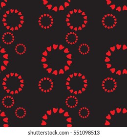 Cute seamless pattern expressing feelings of tenderness and affection, romantic hearts in circles in black and red colors, eps10