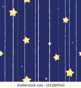 Cute seamless pattern with falling stars.  Ornament for gift wrapping paper, fabric, wallpaper, clothes, textile, scrapbook. Night backround. Vector illustration.